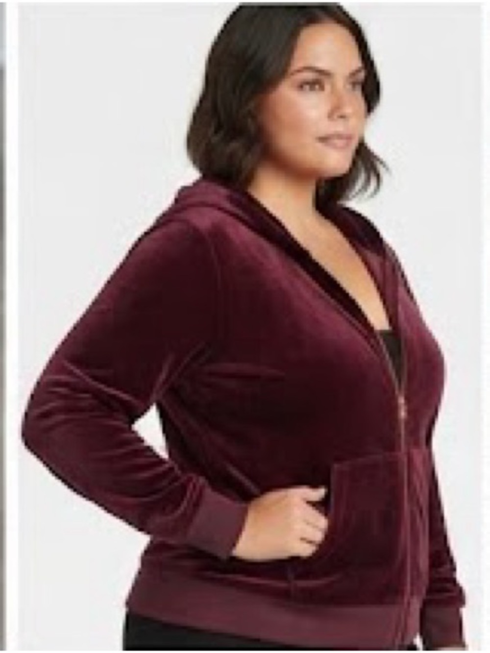 Velvet Zip-Up Hoodie Jacket in Deep Burgundy